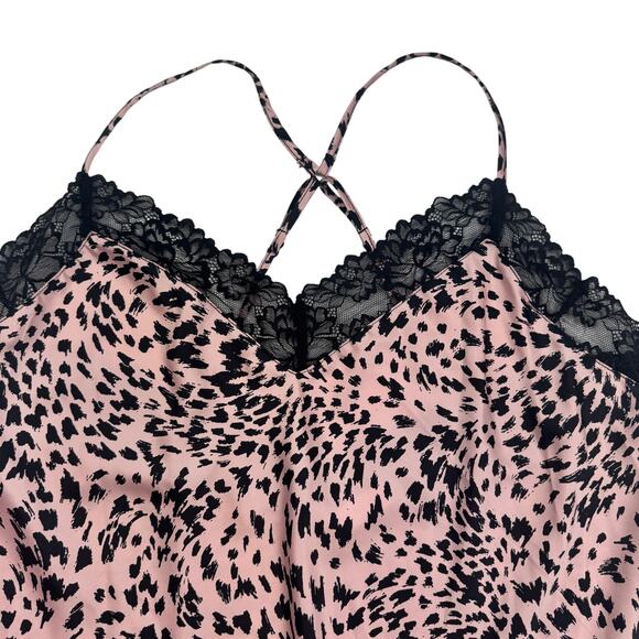 Joyspun Animal Leopard Print Satin Lace Short Nightie Chemise Women's Size L - Picture 2 of 8